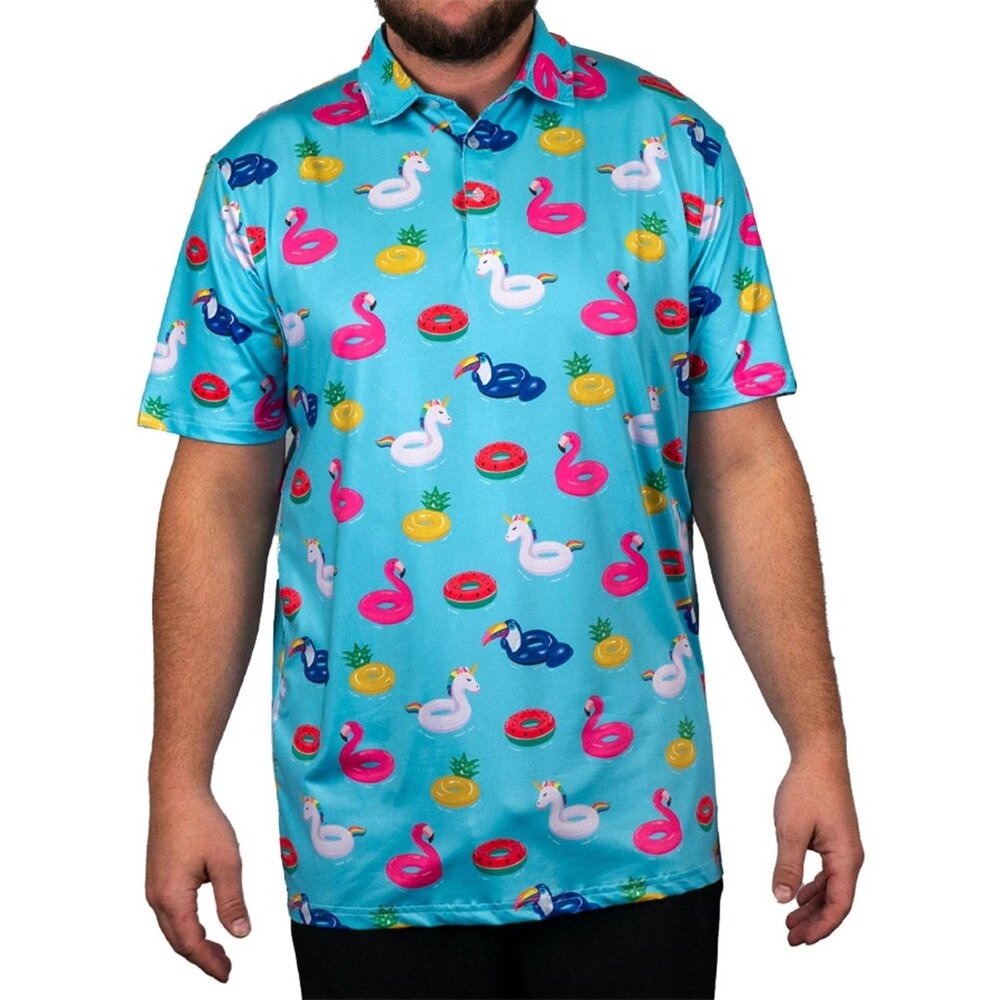 Proud 90 Fun Performance Pool Floats Golf Polo Shirt Size L